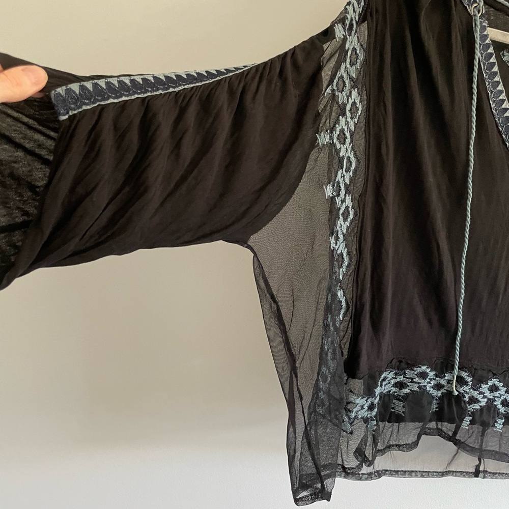Free People Bohemian Embroidered Top With Sheer Shoulders - Picture 5 of 11